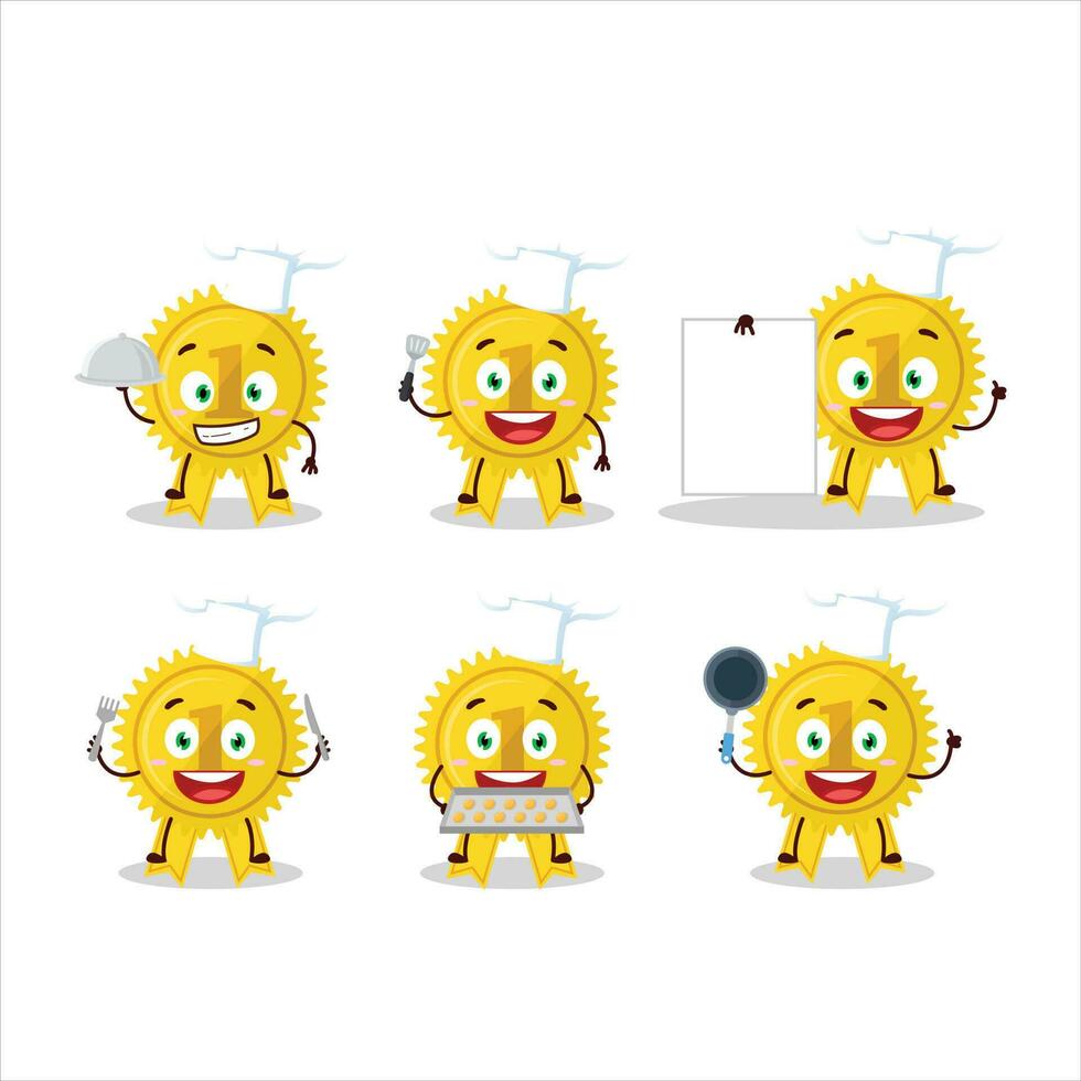 desenho animado personagem do ouro medalha fita com vários chefe de cozinha emoticons vetor