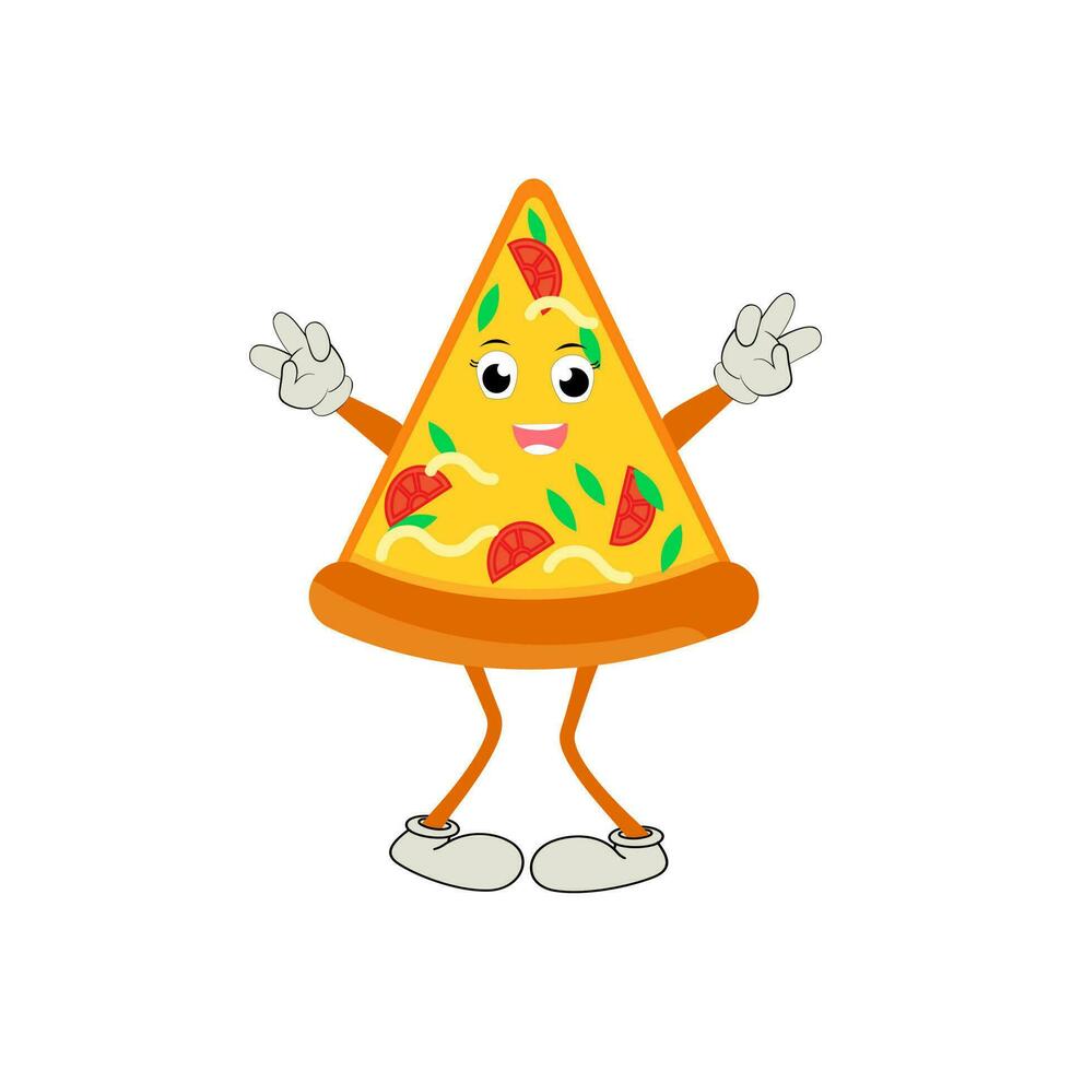 pizza desenho animado personagem, moderno vetor modelo conjunto do mascote ilustrações. Comida objeto ícone conceito isolado Prêmio vetor.