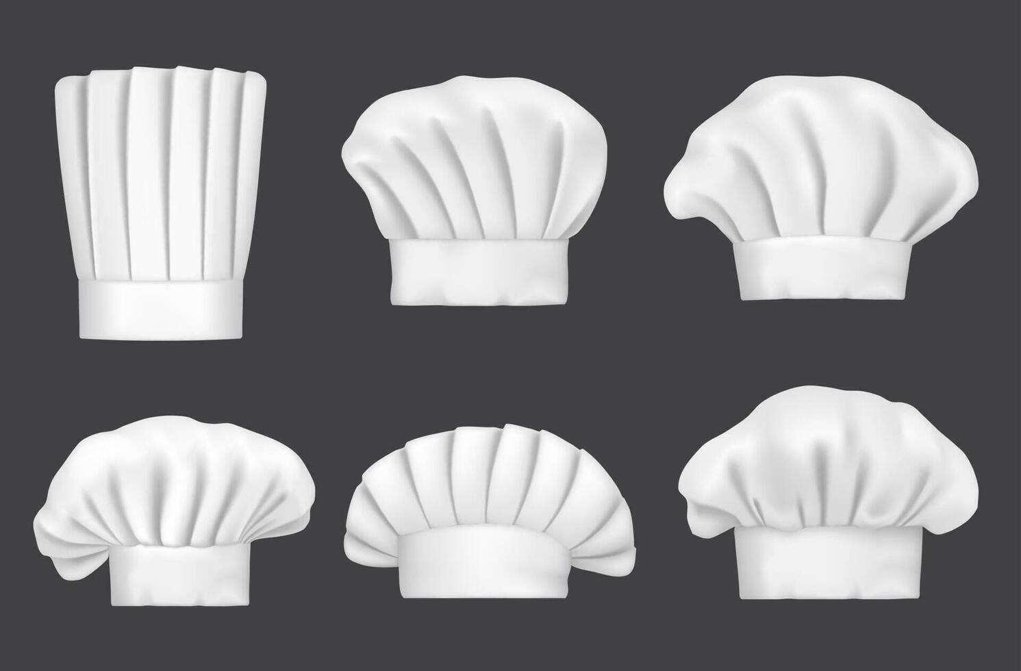 chefe de cozinha chapéus, realista 3d cozinhar cápsulas e padeiro toques vetor