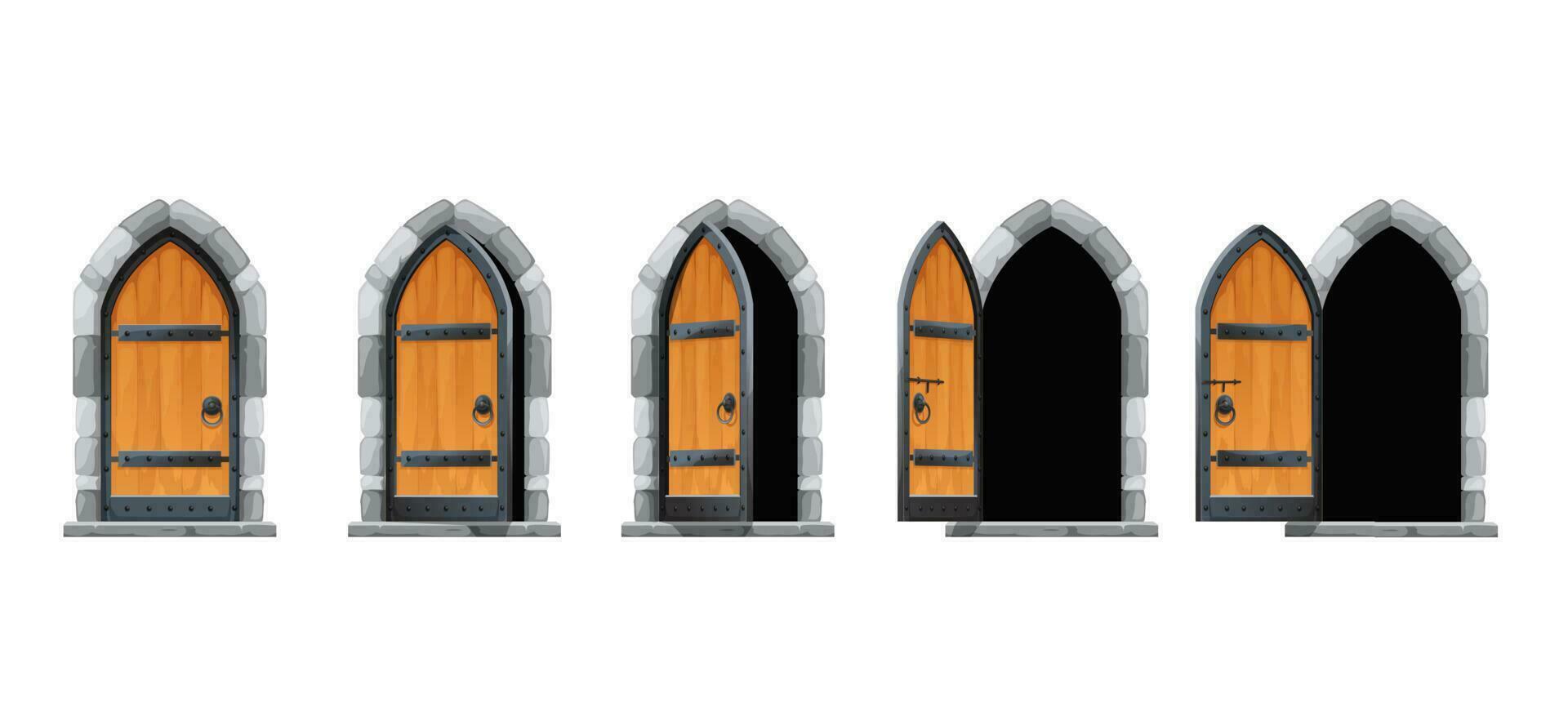 desenho animado castelo aberto portão ou porta, movimento animação vetor
