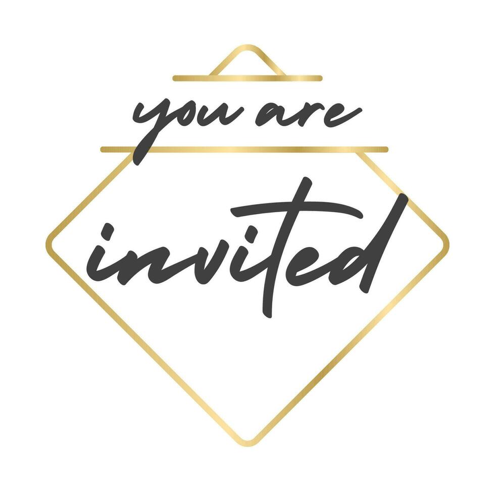 você estão convidamos. elegante Projeto para cartões e convites. caligrafia estilo texto com linear dourado quadros. vetor