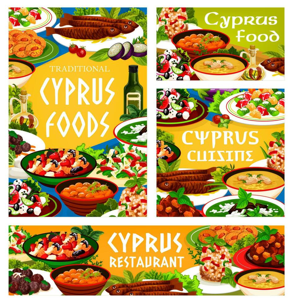 Chipre Comida cozinha vetor cipriota refeições cartazes