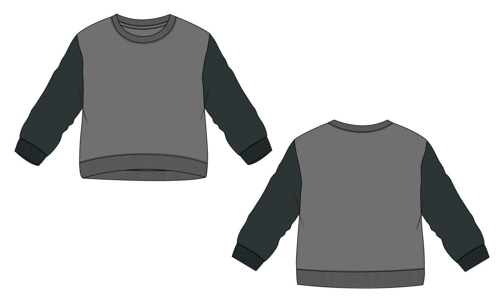 dois tom cor grandes manga suéter técnico desenhando moda plano esboço vetor ilustração modelo para crianças. lã tecido suéter zombar acima isolado em branco fundo