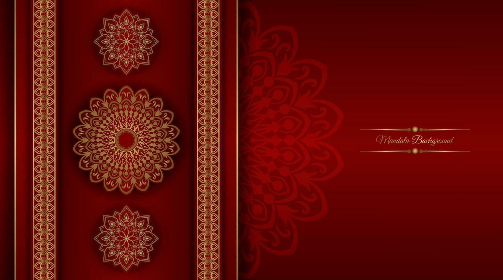 fundo de luxo vermelho, com ornamento de mandala de ouro vetor