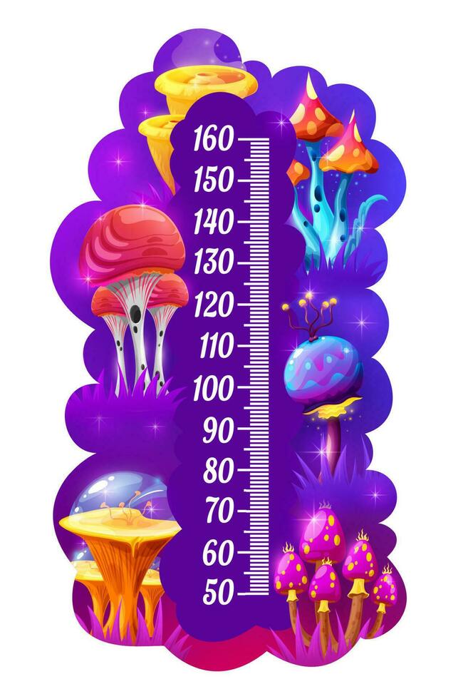 crianças altura gráfico, fantástico fada Magia cogumelos vetor