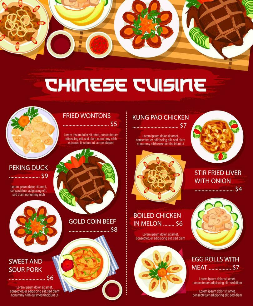 chinês Comida cardápio, restaurante almoço, jantar poster vetor