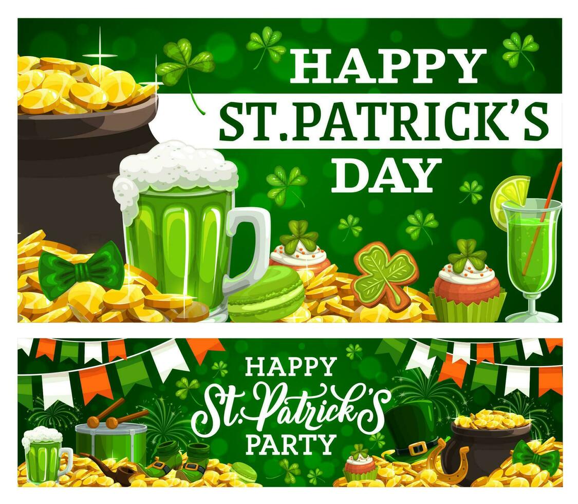 patricks dia irlandês feriado, tesouros e bebidas vetor