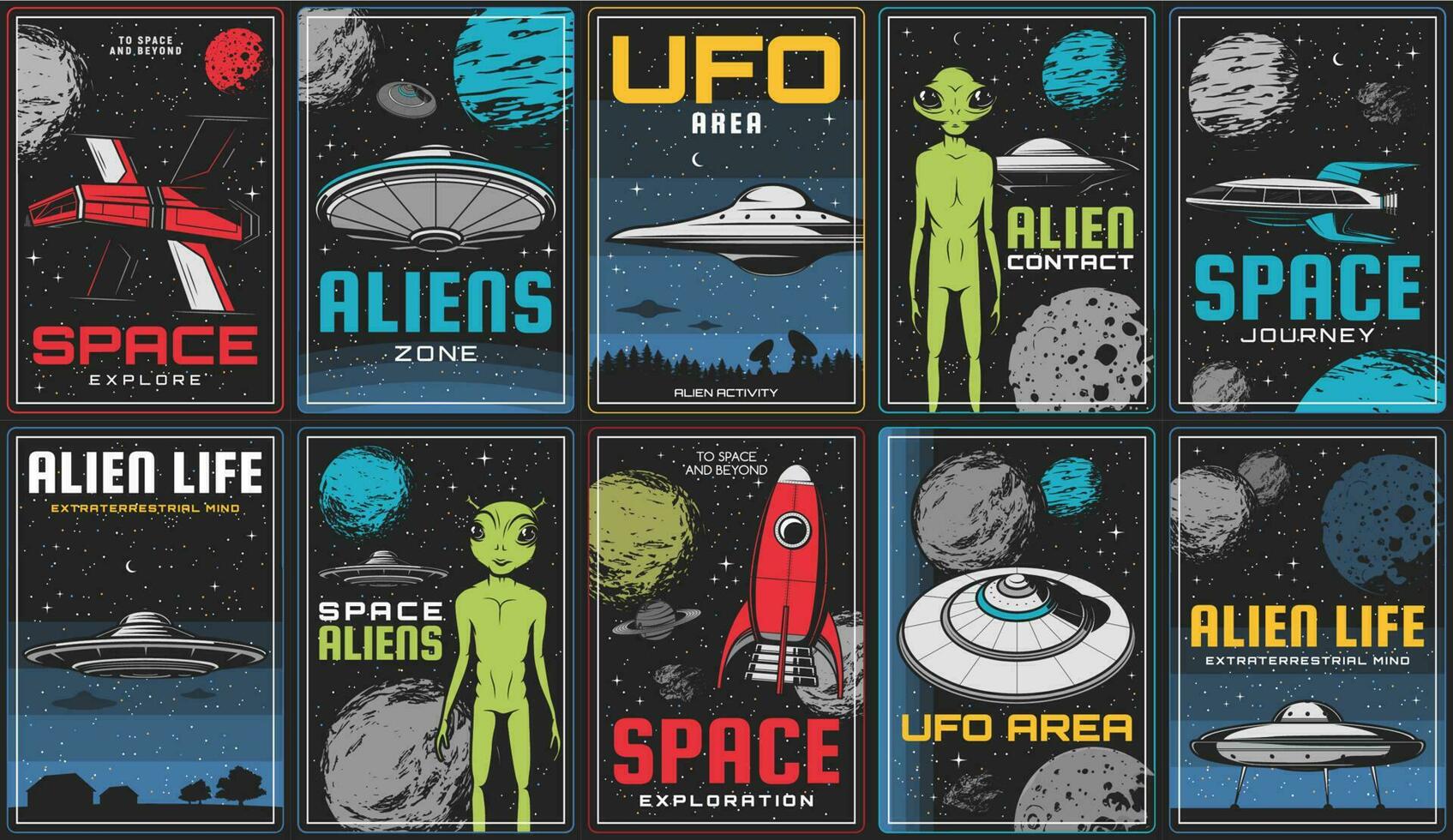 espaço jornada, estrangeiro contato e UFO vetor bandeira