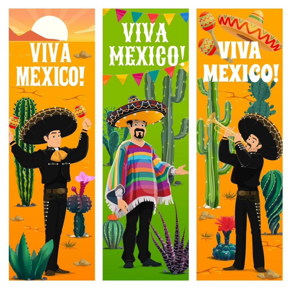 Viva México bandeiras, mexicano mariachi artistas banda vetor