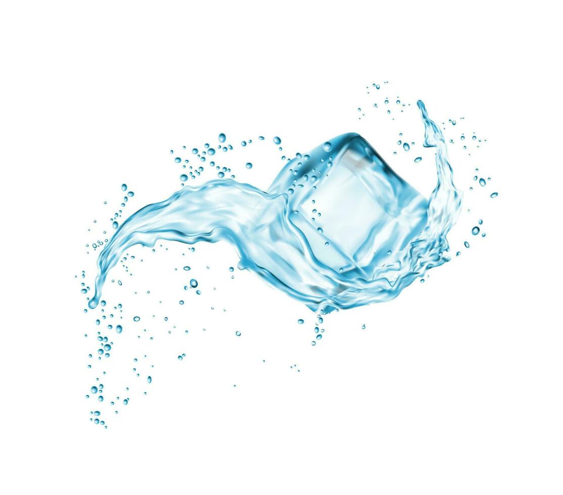 realista gelo cubo com água respingo isolado 3d vetor