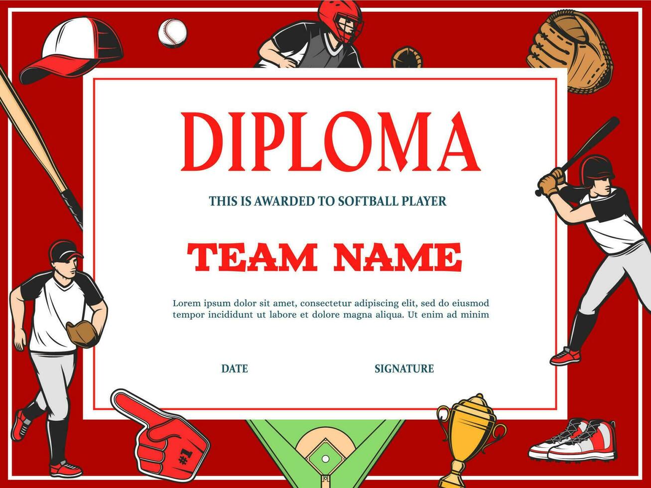 beisebol diploma, esporte equipe prêmio certificado vetor