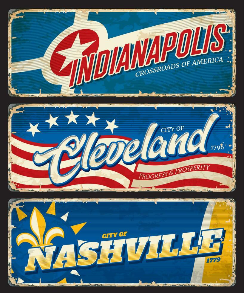 cleveland, Indianapolis e Nashville cidade prato vetor