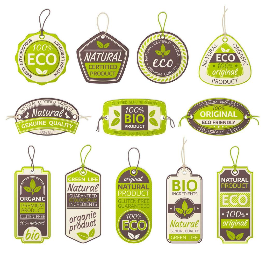 eco, bio e natural produtos etiquetas vetor conjunto