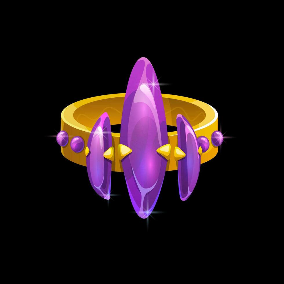 Magia anel com roxa gemas vetor ouro jóia