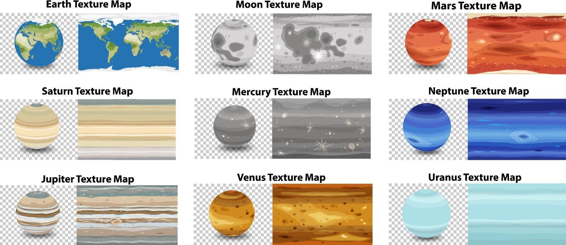 conjunto de mapa de textura de planeta diferente vetor