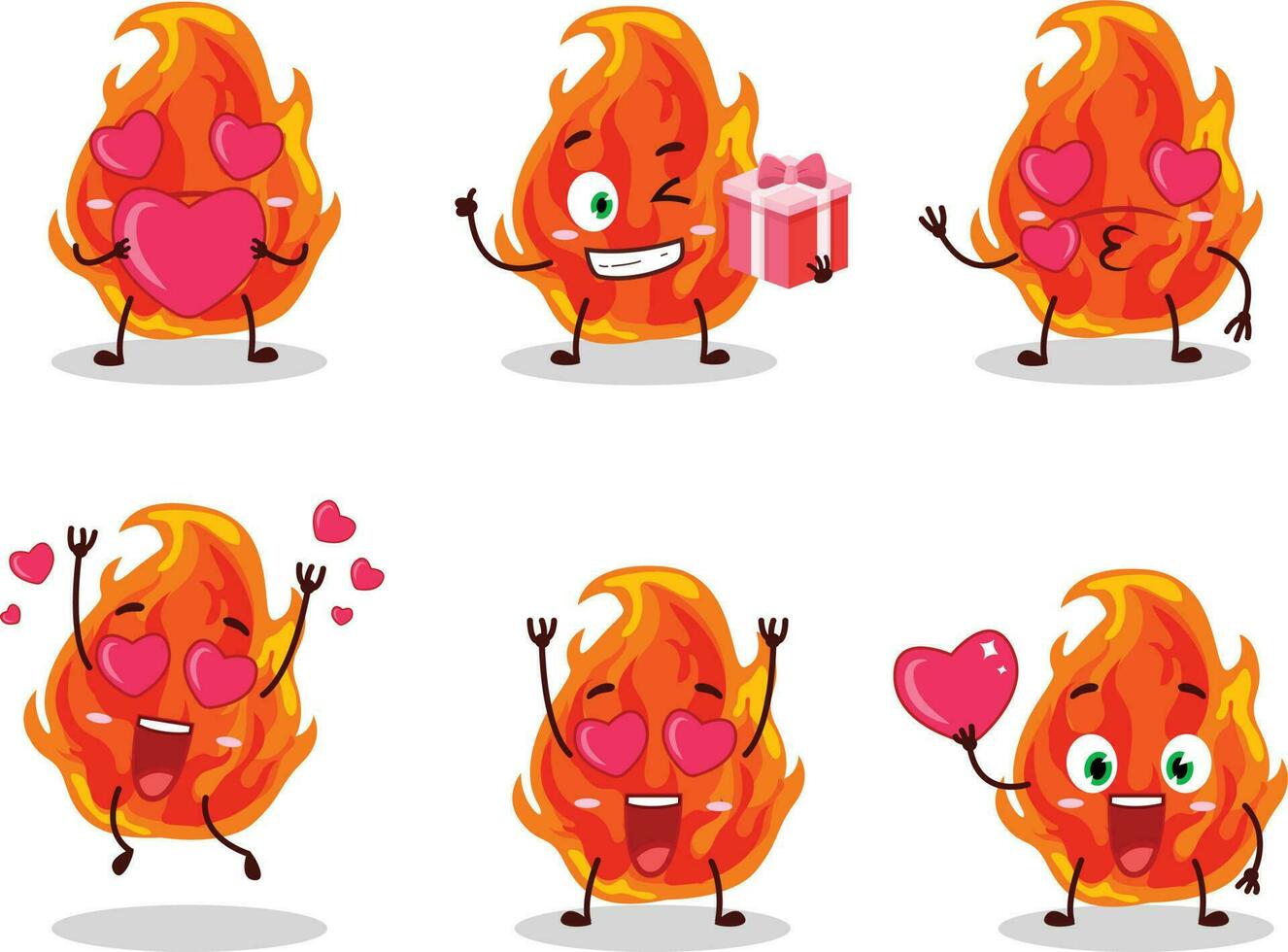 fogo desenho animado personagem com amor fofa emoticon vetor