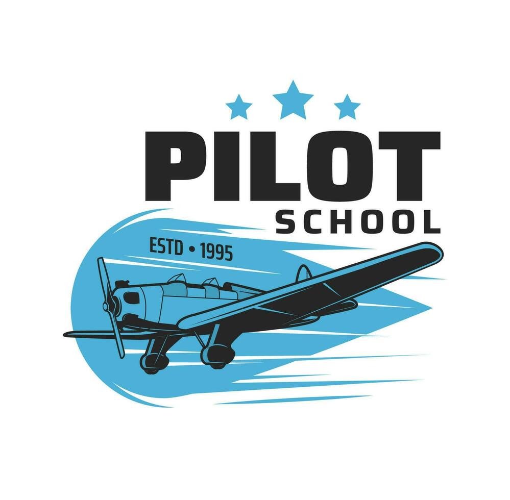 piloto escola ícone, vintage avião vôo dentro céu vetor