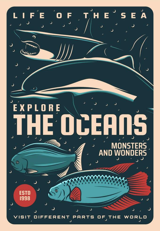 oceano vida, submarino monstros e maravilhas poster vetor