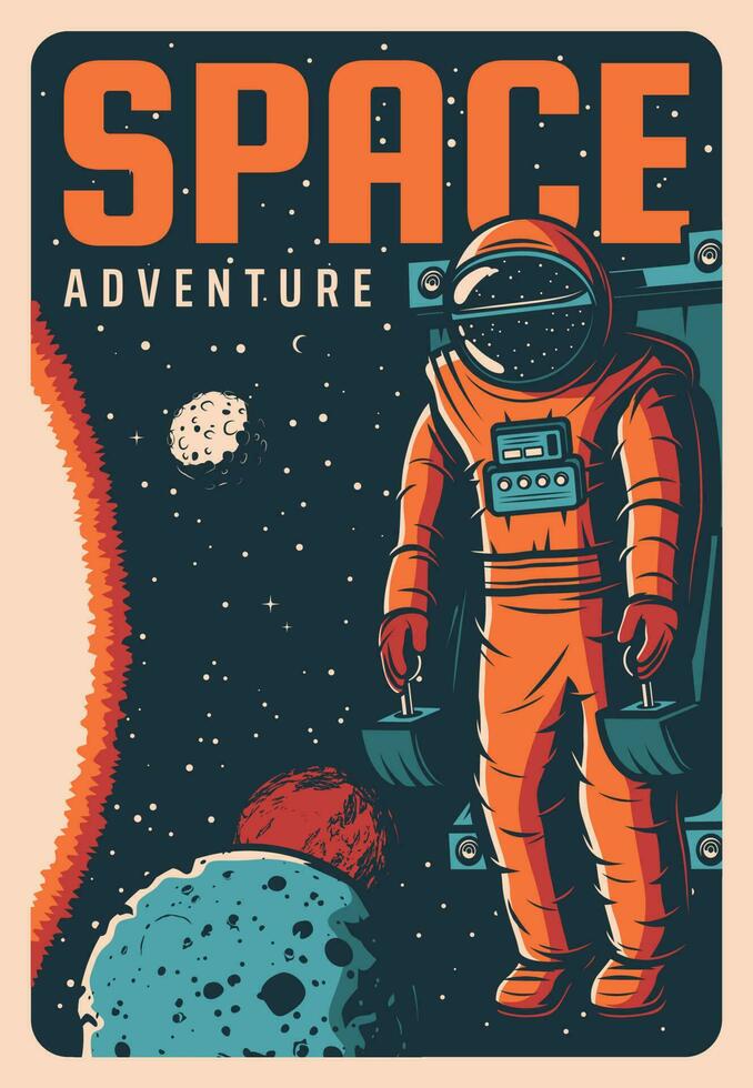 espaço explorando astronauta aventura retro bandeira vetor