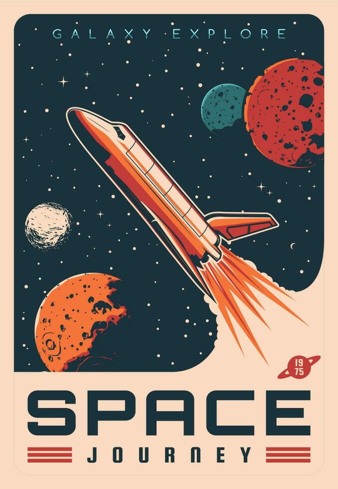 espaço viagem com transporte foguete retro poster vetor