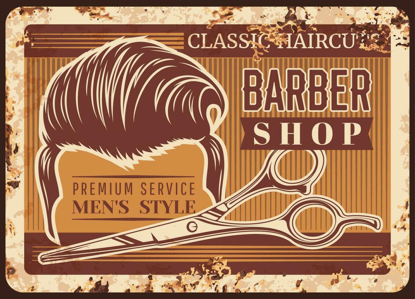 barbearia, cabeleireiro salão oxidado metal prato vetor