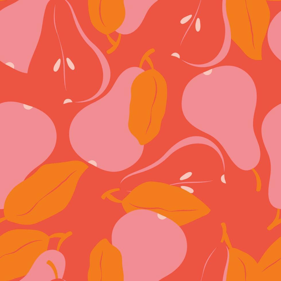 desatado padronizar com fruta formas. peras dentro vibrante Rosa e vermelho. colorida vetor ilustração.