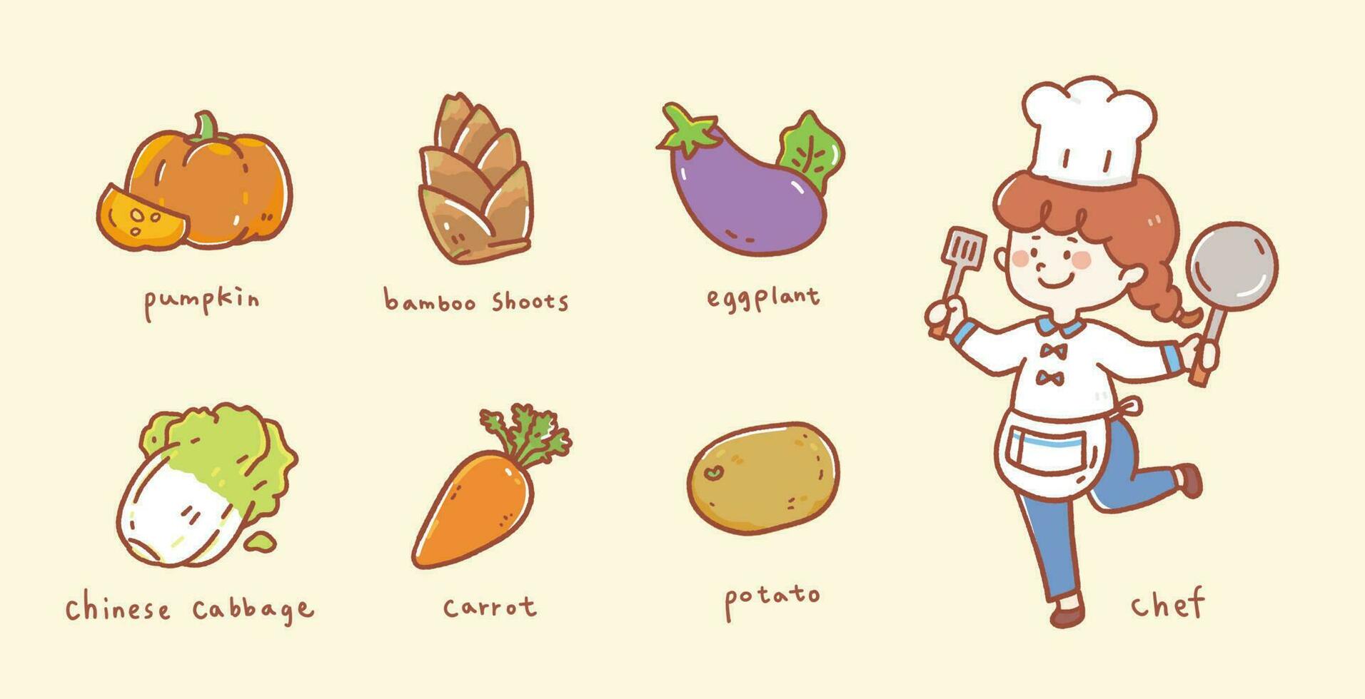 vetores fofa ilustração estilo cozinhando Series com saudável legumes e chefe de cozinha.