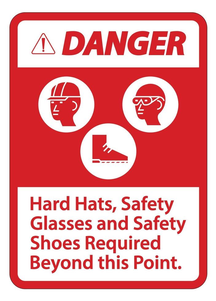 sinal de perigo capacetes, óculos de segurança e sapatos de segurança necessários além deste ponto com o símbolo ppe vetor