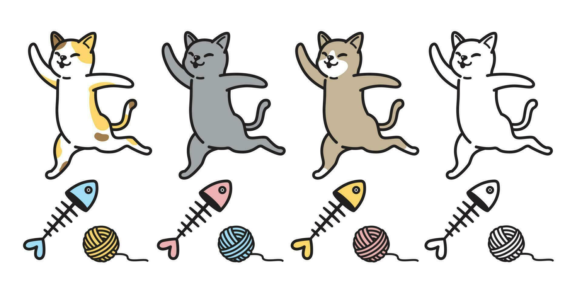 gato vetor ícone gatinho logotipo chita desenho animado personagem peixe salmão fio bola ilustração rabisco