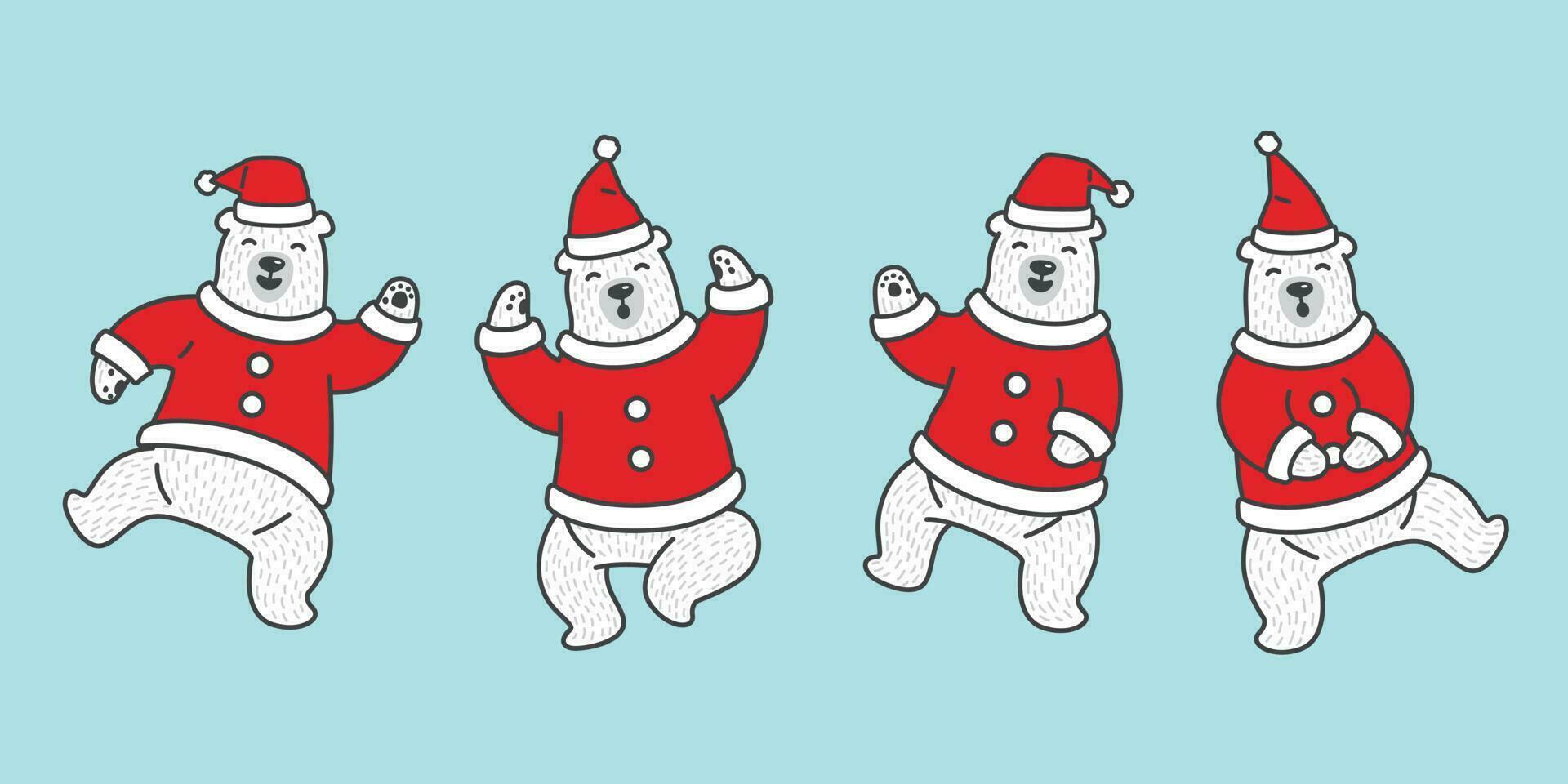 Urso vetor Natal polar Urso santa claus chapéu ícone logotipo Urso de pelúcia desenho animado ilustração personagem rabisco