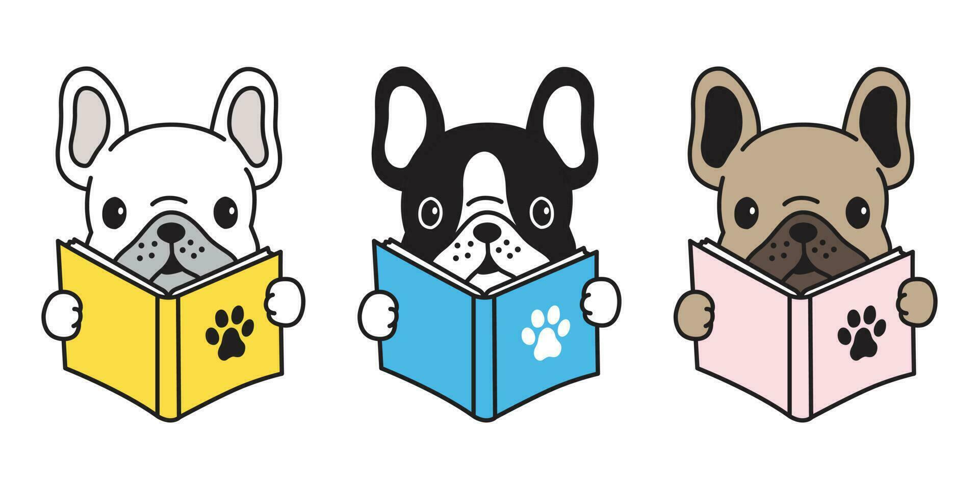 cachorro vetor francês buldogue ícone pug logotipo desenho animado personagem ilustração lendo livro rabisco