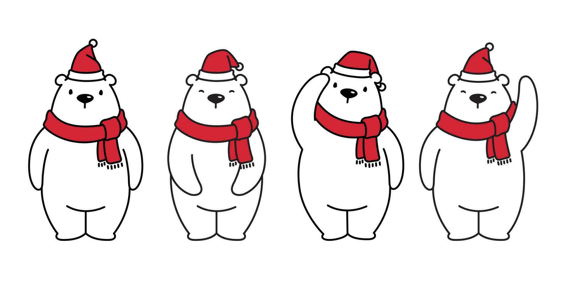 Urso vetor polar Urso Natal natal santa claus chapéu cachecol personagem desenho animado ícone logotipo ilustração branco