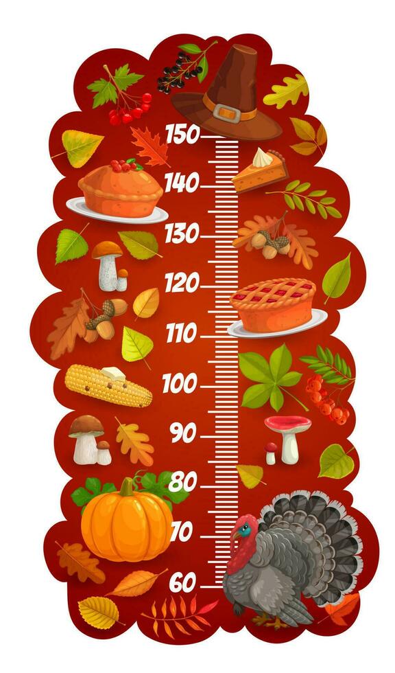 crianças altura gráfico, Ação de graças folhas e Peru vetor