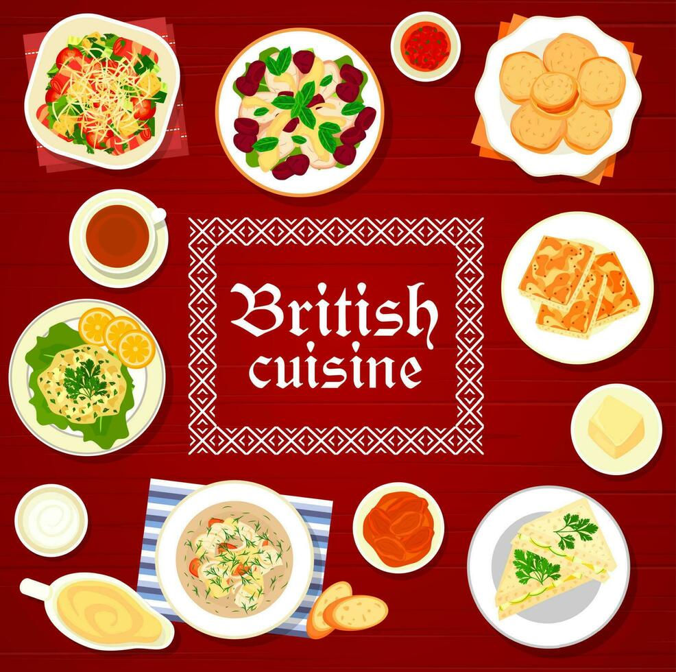 britânico cozinha refeições cardápio cobrir vetor modelo