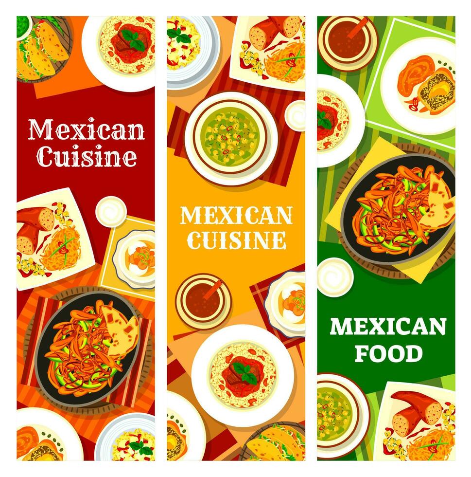 mexicano cozinha Comida bandeiras, legumes e carne vetor