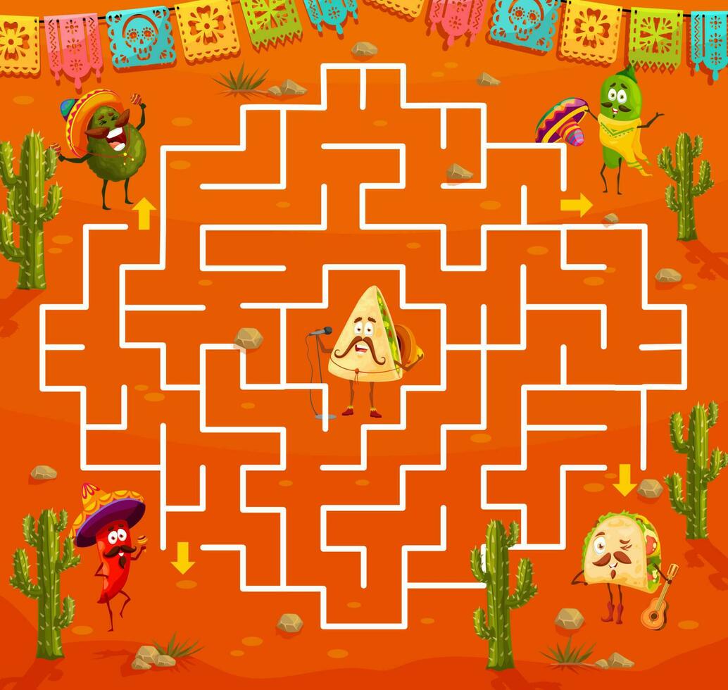crianças Labirinto labirinto jogos com mexicano Comida refeições vetor