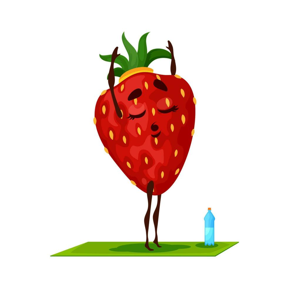 desenho animado morango fruta personagem, ioga exercício vetor