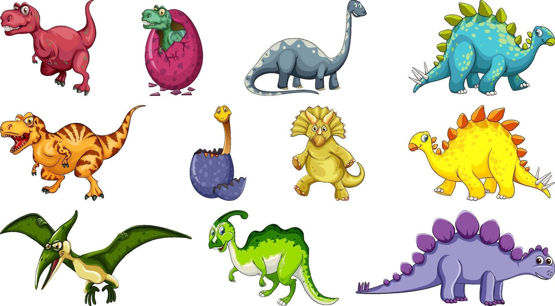 diferentes personagens de desenho animado de dinossauros e dragões de fantasia isolados vetor