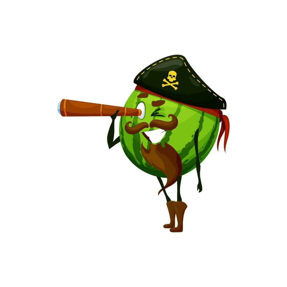 Melancia pirata emoticon com luneta dentro chapéu vetor