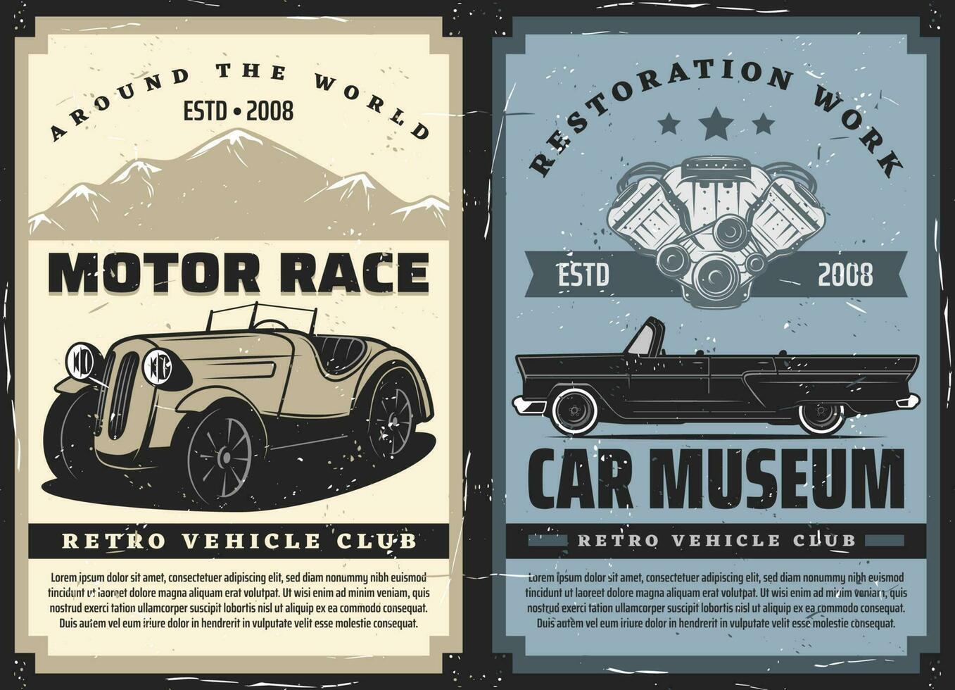 vintage carro corridas, museu do retro veículos vetor