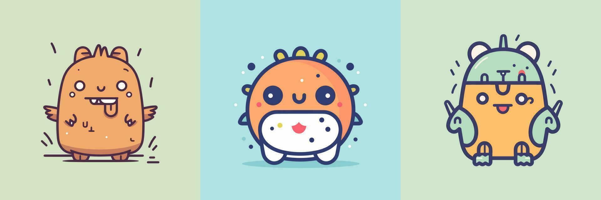 fofa mascote monstro kawaii personagem desenho animado ilustração conjunto coleção vetor