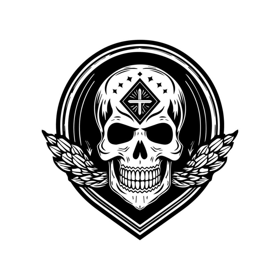 uma impressionante mexicano crânio emblema logotipo, perfeito para uma negrito e nervoso marca com uma gosto para a místico e a macabro vetor
