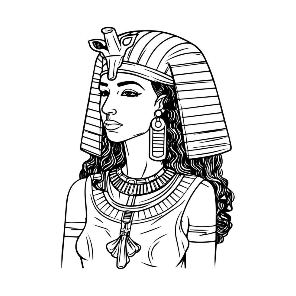 Egito Cleópatra superior corpo mão desenhado ilustração vetor