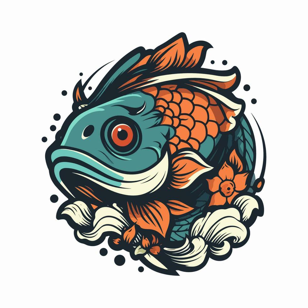 uma lindo peixe cercado de flores dentro uma logotipo ilustração, perfeito para uma inspirado na natureza marca vetor