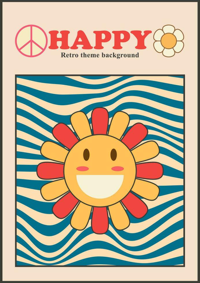 vintage retro Anos 70 bauhaus Projeto poster vetor capas. verão, primavera, feliz, sorriso. suíço estilo colorida geométrico composições, panfletos, revistas, música álbuns.