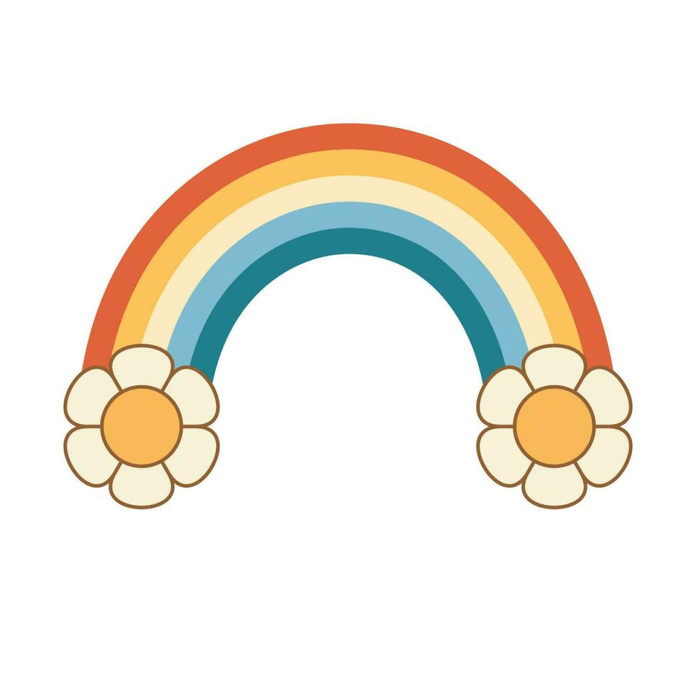 colorida minimalista arco Iris com nuvem. retrô, psicodélico grampo arte. hippie groovy ilustração dentro plano estilo. anos 60, Anos 70 conceito para cartão, adesivo, mercadoria vetor. vetor