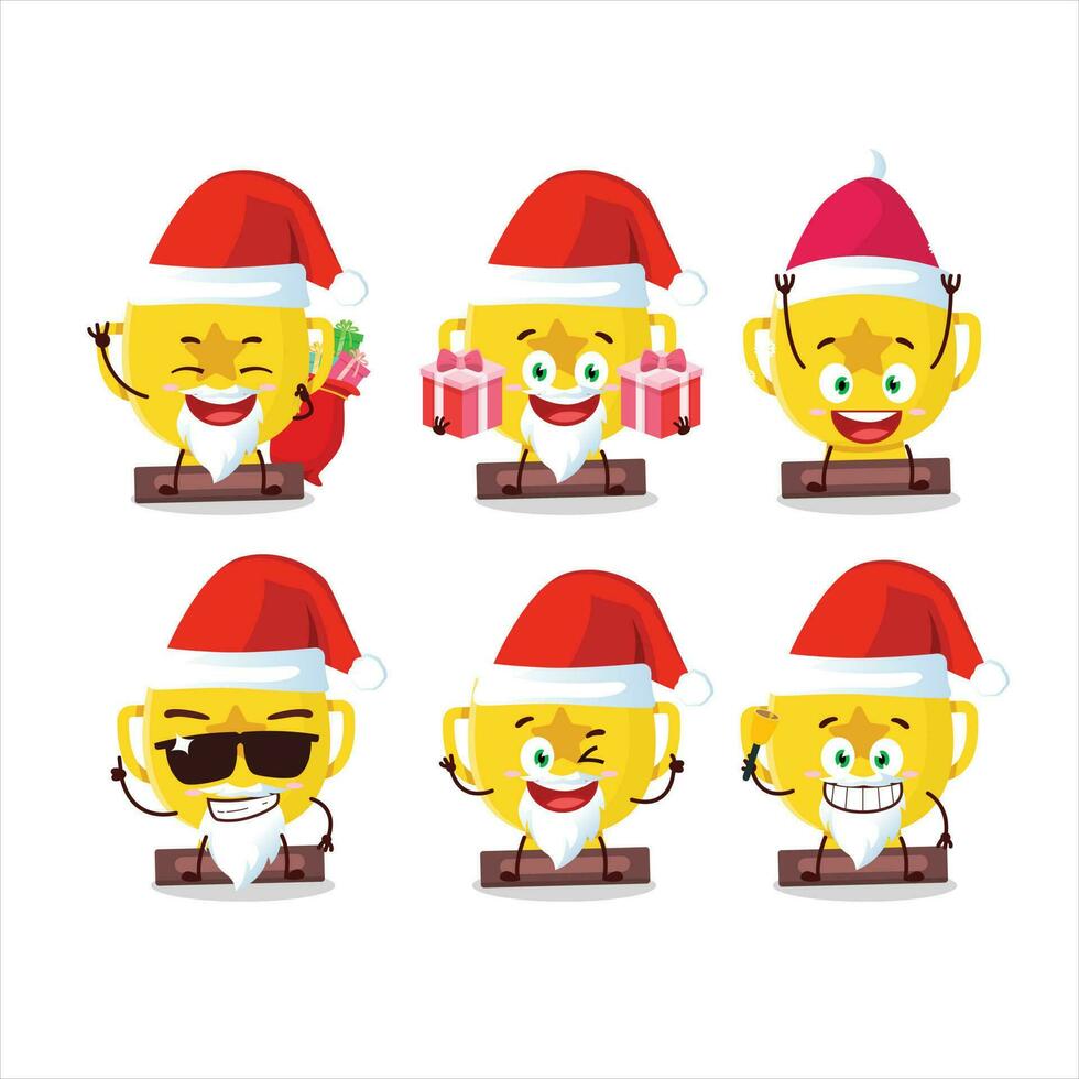 santa claus emoticons com ouro troféu desenho animado personagem vetor