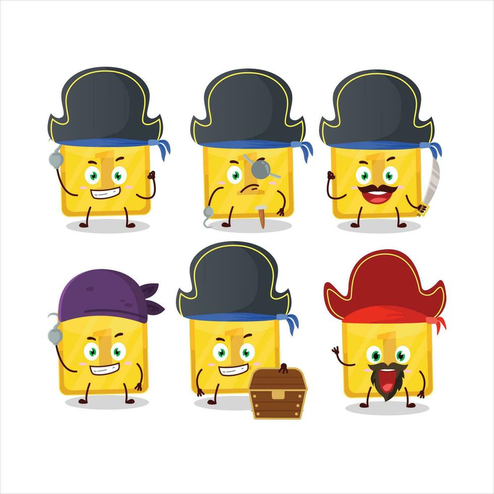 desenho animado personagem do ouro primeiro botão com vários piratas emoticons vetor