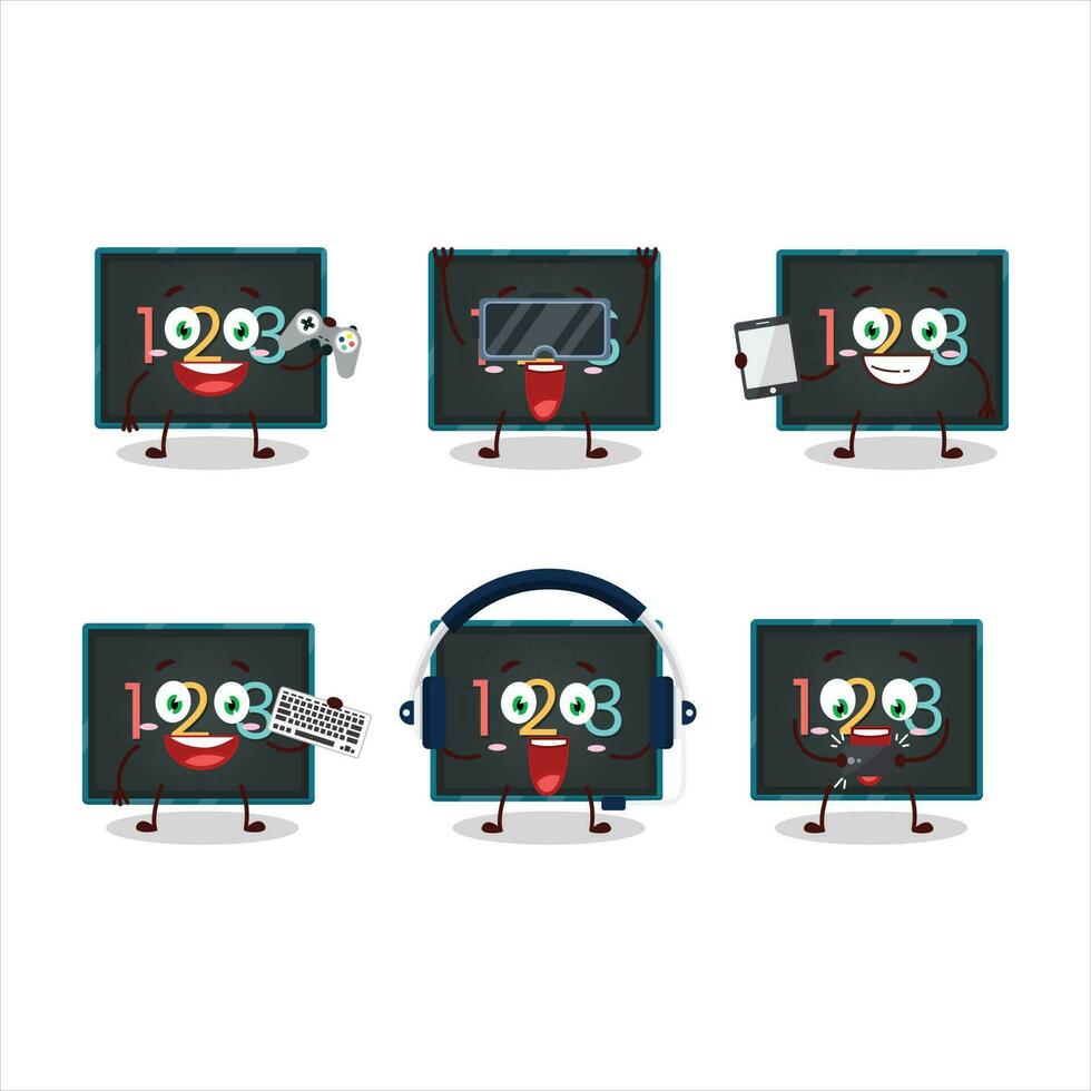 numérico em borda desenho animado personagem estão jogando jogos com vários fofa emoticons vetor