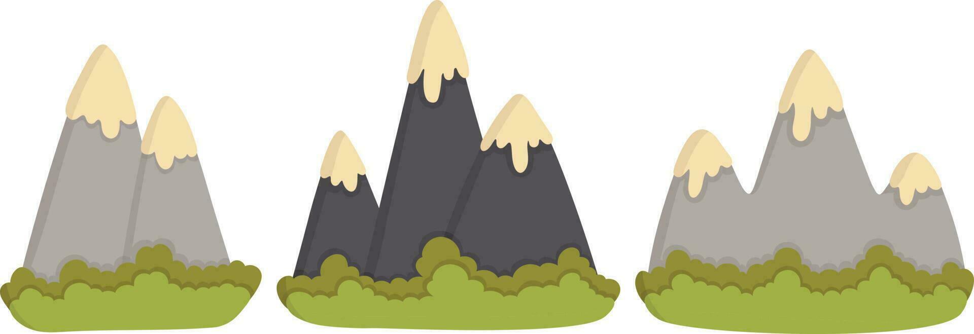 doodle clipart. picos de montanhas cobertos de neve. todos os objetos são repintados. vetor